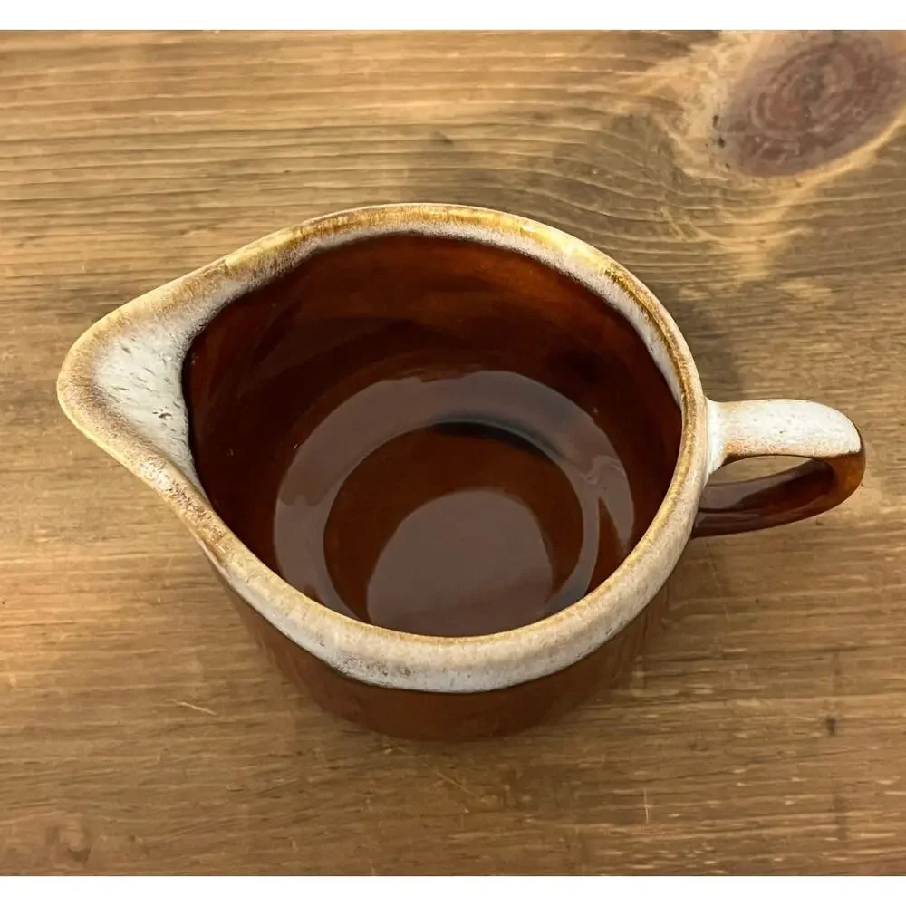 Vintage Brown Drip Glaze‎ Creamer and Sugar Bowl Set MCM Farmhouse Kitchen Decor